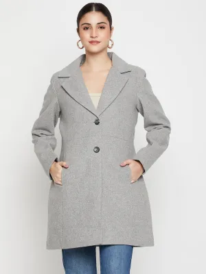 Women's Casual  Grey Single breasted  Notched Lapel Collar Long Coat