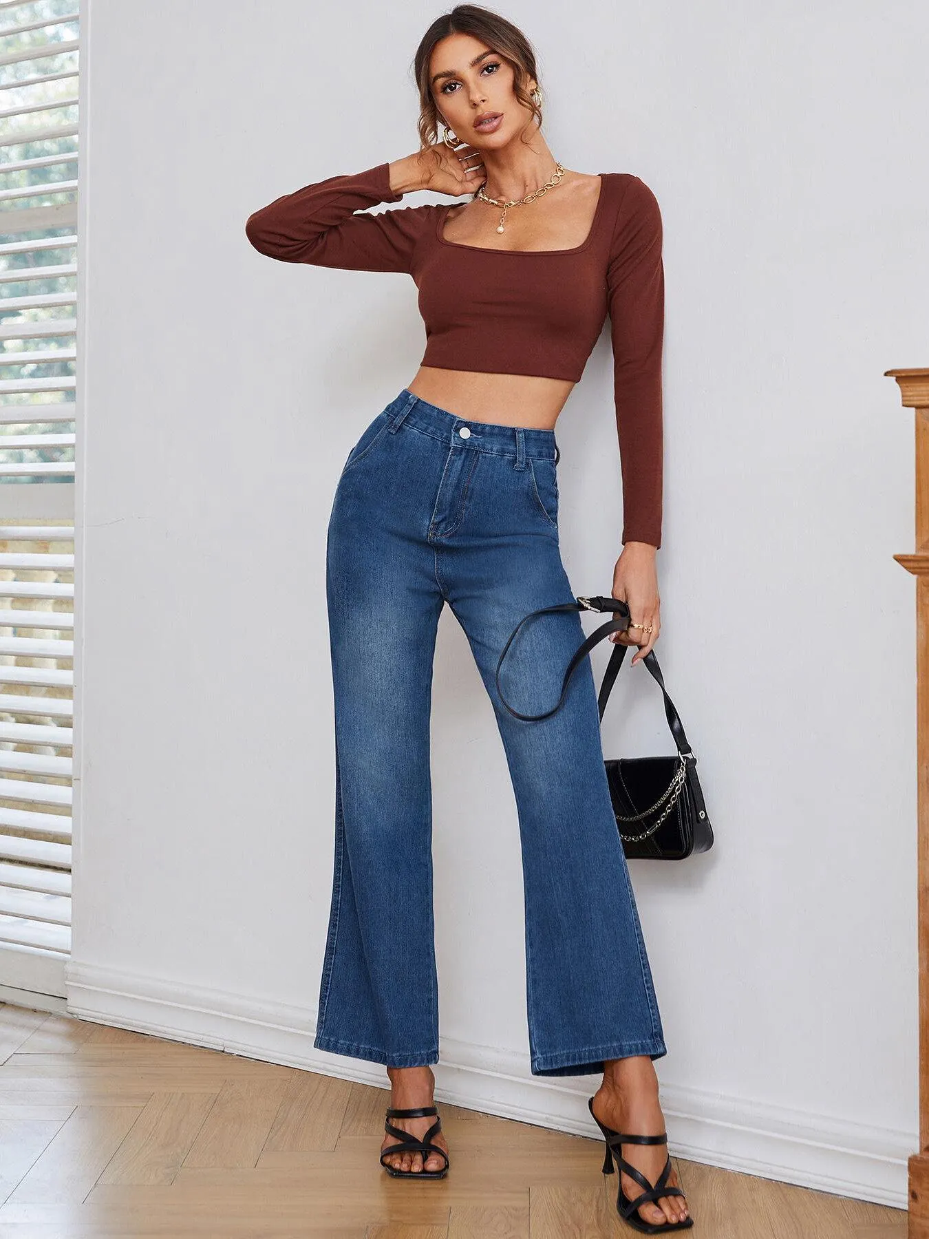 Women's High Waist Non Stretch Straight Leg Jeans