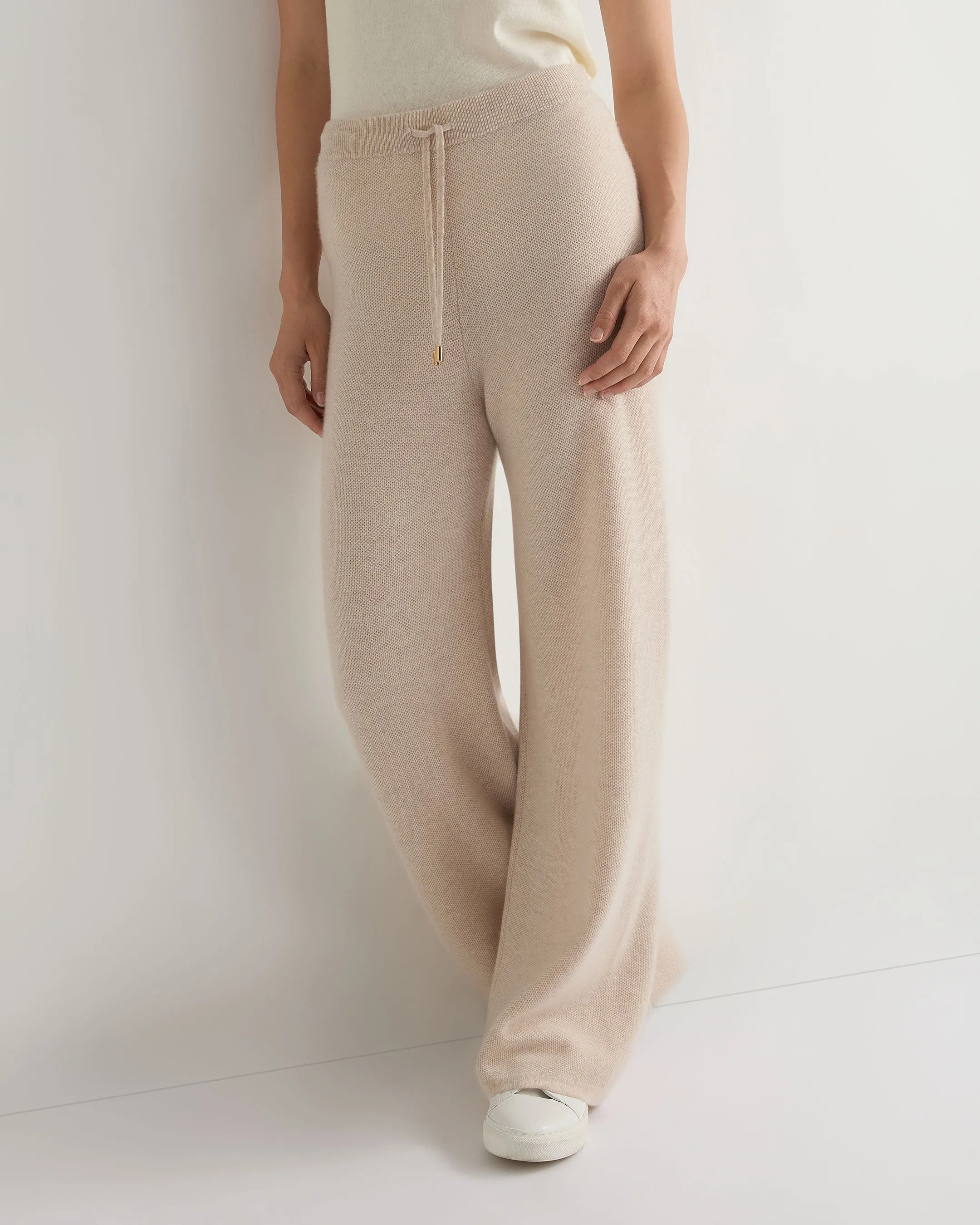 Women's Honeycomb Knit Cashmere Pant Ecru White