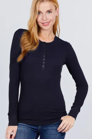 Women's Long Slv Henley Thermal Top